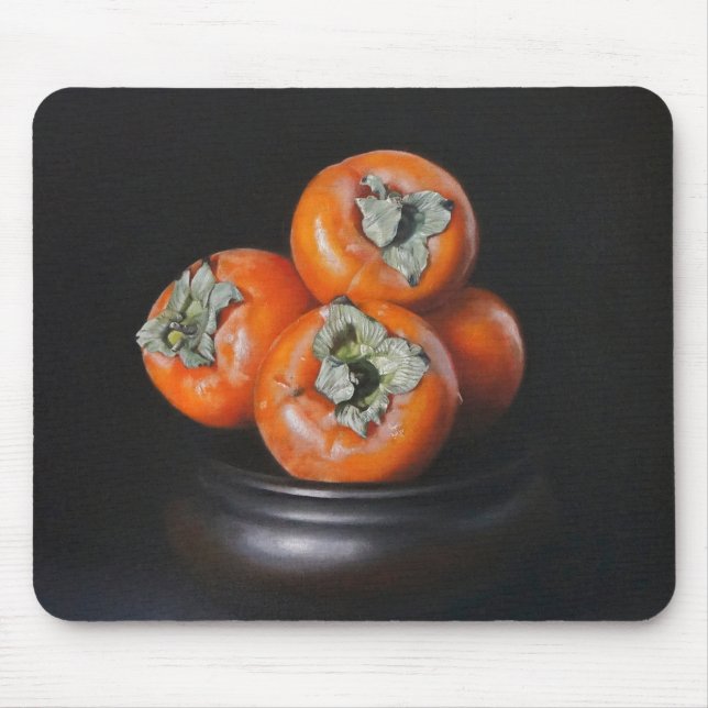 Tapis De Souris Nature morte avec kakis sur fond noir (Devant)