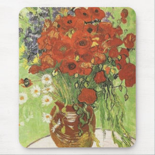 Tapis De Souris Nature morte - Coquelicots rouges et pâquerettes