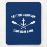 Tapis De Souris Nautical Anchor Oars Captain and Boat Name Navy<br><div class="desc">Nautical Anchor and Oars - Paddles with Your Personalized Captain and Boat Name on a Seat Cushion.</div>