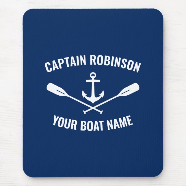 Tapis De Souris Nautical Anchor Oars Captain and Boat Name Navy (Devant)