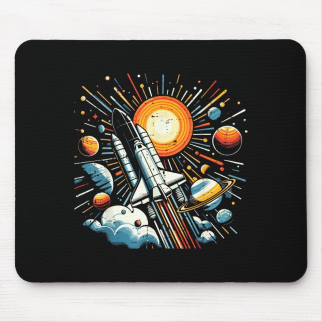 Tapis De Souris Navette spatiale Soleil Planètes Fusée Galaxie Gar (Devant)