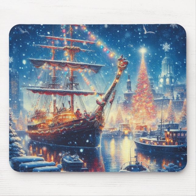 Tapis De Souris Navire à quai Noël/hiver (Devant)