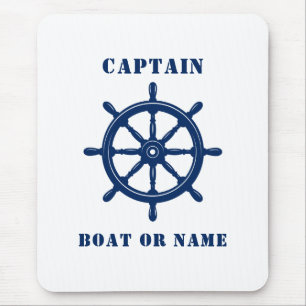 Tapis De Souris Navire nautique Roue Capitaine et bateau ou nom Ma