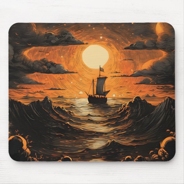 Tapis De Souris Navire naviguant la nuit (Devant)