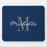Tapis De Souris Navy blue custom monogrammed name initial letter<br><div class="desc">Navy blue custom monogrammed name initial letter computer Mouse Pad. Classy script typography with customizable background color. Chic monogram design for men, women and kids. Add your own name initial letter. Personalized Christmas or Birthday gift idea for dad, father, mom, mother, husband, wife, son, daughter, coworker, colleague, employee, friend, teacher,...</div>