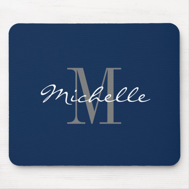 Tapis De Souris Navy blue custom monogrammed name initial letter (Devant)