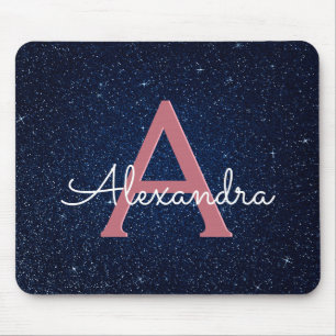 Tapis De Souris Navy Blue & Rose Gold Sparkle Glitter Monogram