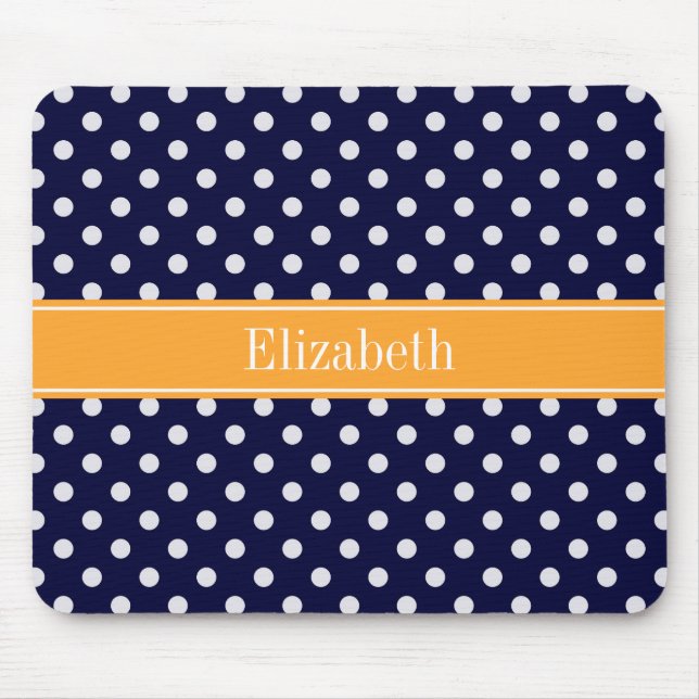 Tapis De Souris Navy Blue Wht Polka Dots Cantaloupe (Devant)