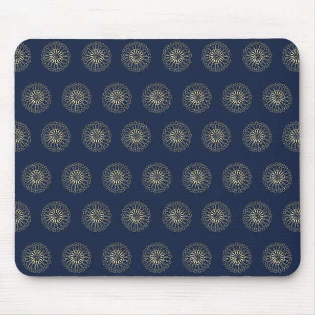 Tapis De Souris Navy | Golden Zinnia Flower Medallions (Devant)