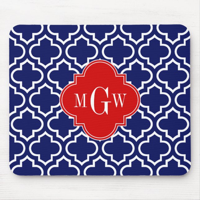 Tapis De Souris Navy Whats Moroccan #6 Red 3 Monogramme initial (Devant)
