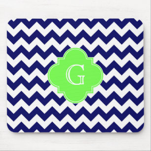 Tapis De Souris Navy Wht Chevron Lime Green Quatrefoil Monogram