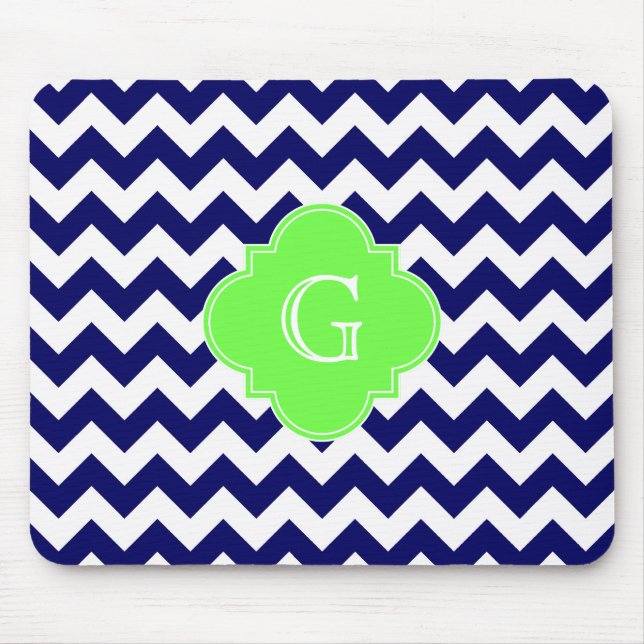 Tapis De Souris Navy Wht Chevron Lime Green Quatrefoil Monogram (Devant)