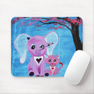 Tapis De Souris Ne m'oubliez pas éléphant rose chat cerisier en fl
