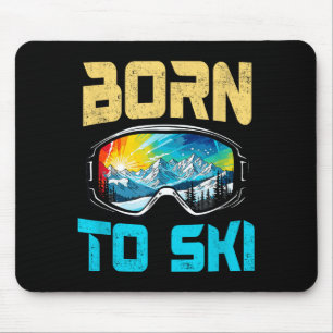 Tapis De Souris Né pour skier lunettes de ski drôles montagne hive