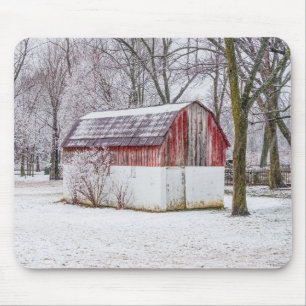 Tapis De Souris Neige À La Grange Rouge