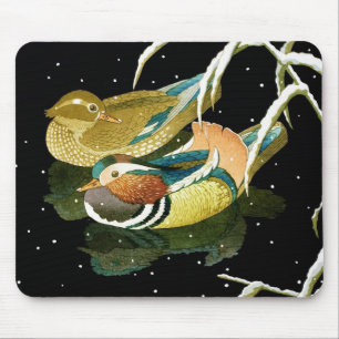 Tapis De Souris Neige japonaise fraîche d'étang de noir de canar