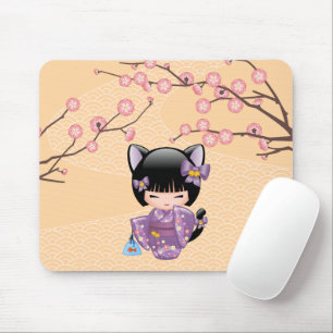 Tapis De Souris Neko Kokeshi Poupée - Cat Ears Geisha Girl