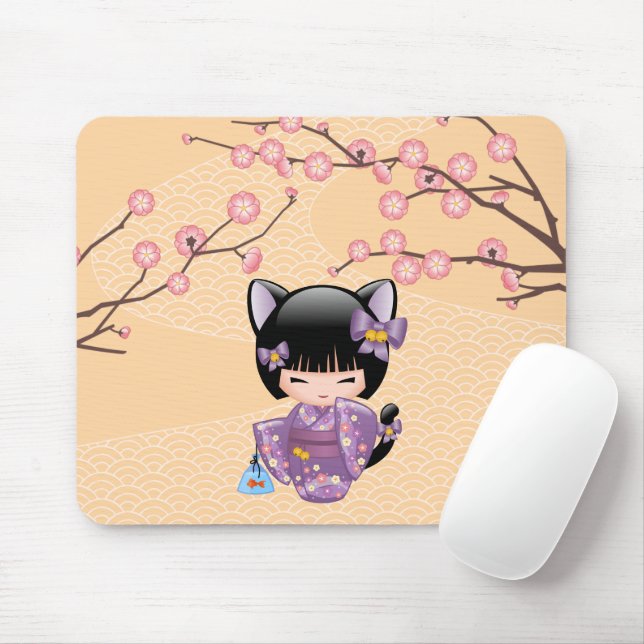 Tapis De Souris Neko Kokeshi Poupée - Cat Ears Geisha Girl (Avec souris)