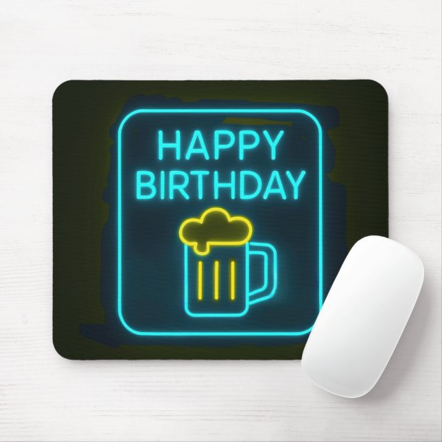 Tapis De Souris Neon Birthday Bière Mug Sur Noir (Avec souris)