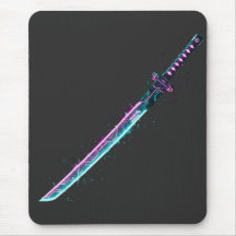 ​Neon Cyber-Katana: Digital Blade Tech mousepad 