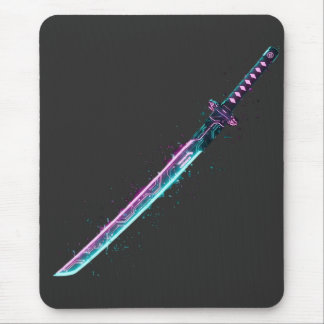 Tapis De Souris ​Neon Cyber-Katana: Digital Blade Tech mousepad 