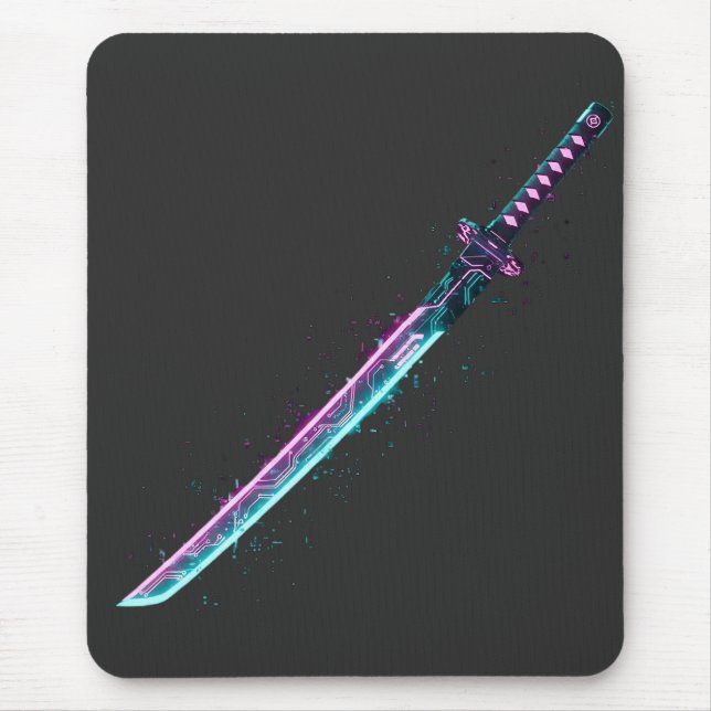 Tapis De Souris ​Neon Cyber-Katana: Digital Blade Tech mousepad  (Devant)