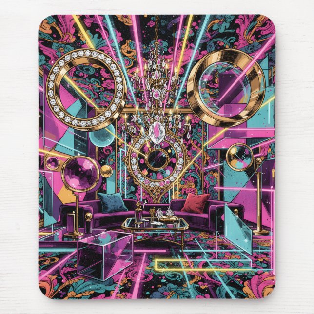 Tapis De Souris Neon Psychedelic Luxury Lounge Art (Devant)