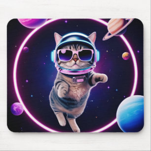 Tapis de souris Neon Space Cat – Bureau Feline Glo