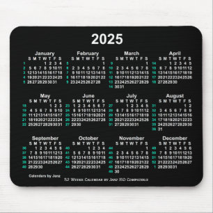 Tapis De Souris Neon White 2025 52 semaines Calendrier ISO par Jan