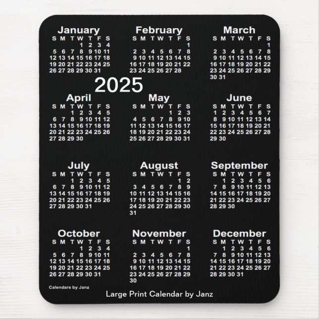 Tapis De Souris Neon White 2025 - Calendrier d'impression par Janz (Devant)