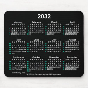Tapis De Souris Neon White 2032 52 semaines Calendrier ISO par Jan