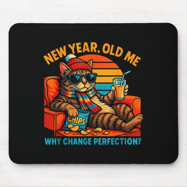 Tapis De Souris New Year Old Me Funny Cat Retro Lazy Meme Gift  (Devant)