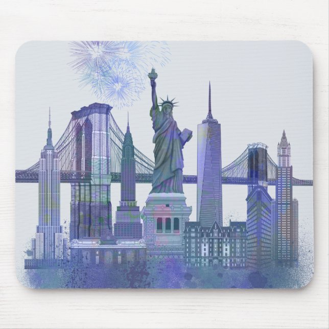Tapis De Souris New York Skyline - Aquarelle bleue (Devant)