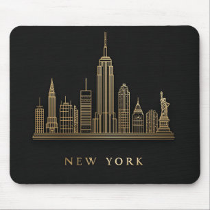 Tapis De Souris New York Skyline Gold Line Art