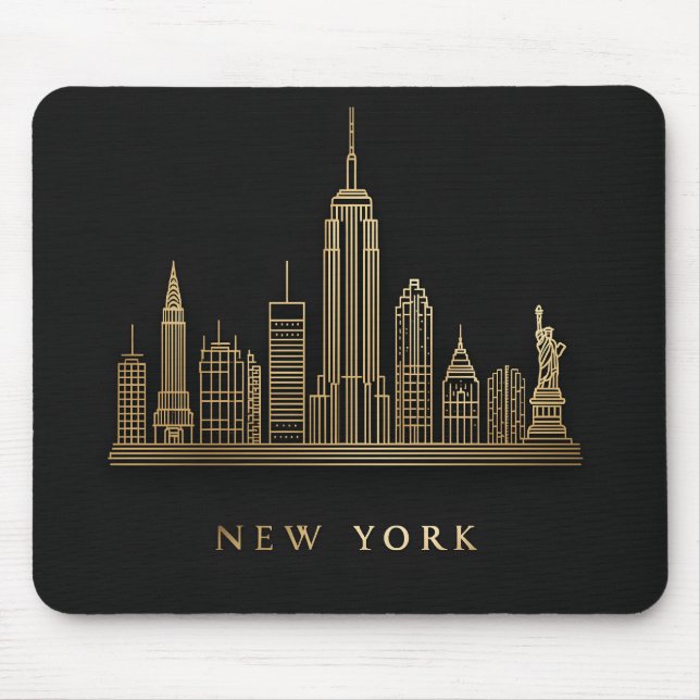 Tapis De Souris New York Skyline Gold Line Art (Devant)
