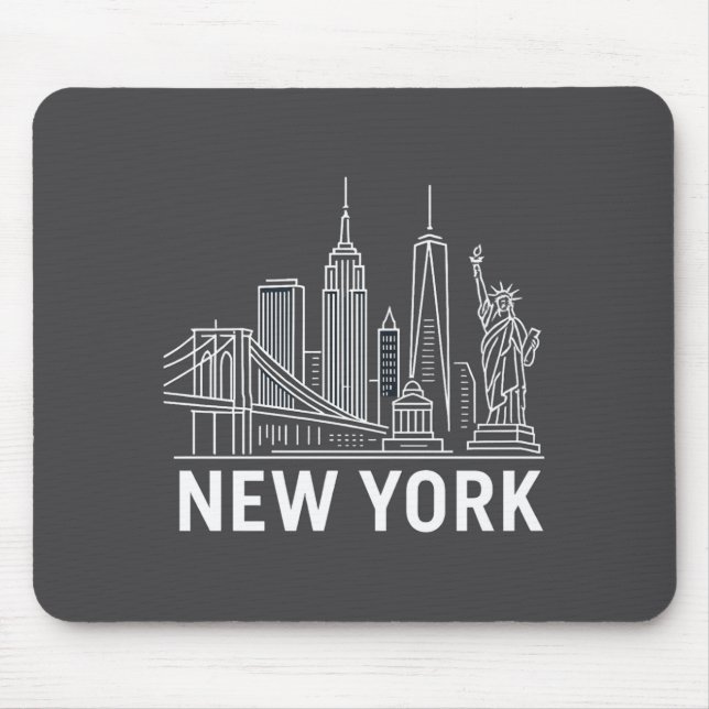 Tapis De Souris New York Skyline With Statue Of Liberty White Line (Devant)