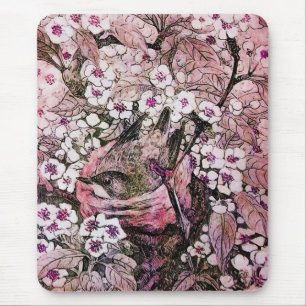 Tapis De Souris NID OISEAU, rose rouge blanc