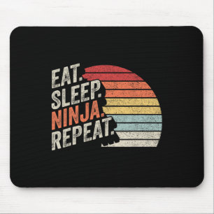 Tapis De Souris Ninja Retro Vintage Manger Sleep Ninja Karate Répé