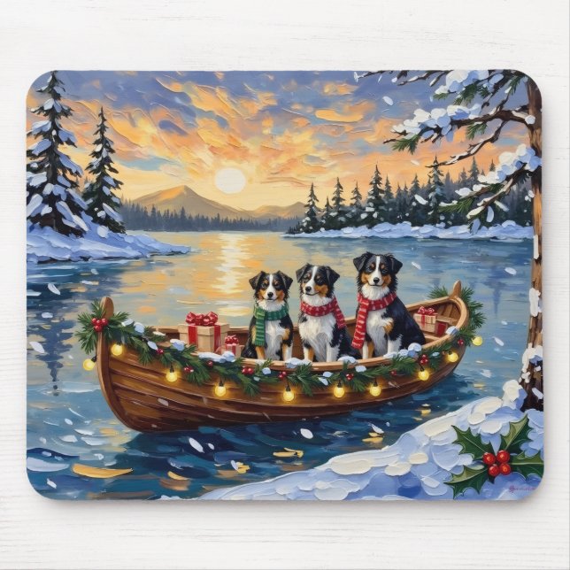 Tapis De Souris Noël Australien Shepherd Bateau Vacances (Devant)