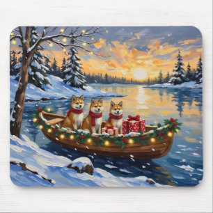 Tapis De Souris Noël Bateau Akita Fêtes