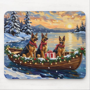 Tapis De Souris Noël Bateau de la fête de la Shepherd allemande