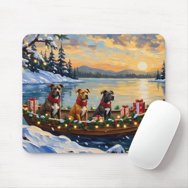 Tapis De Souris Noël Bateau Fête de Pitbull (Avec souris)