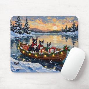 Tapis De Souris Noël Boston Terrier Bateau Fêtes