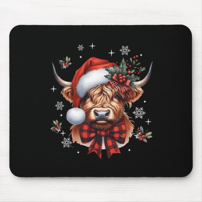 Tapis De Souris Noël Coquette Highland Cow Cute Moo Cow Noël (Devant)