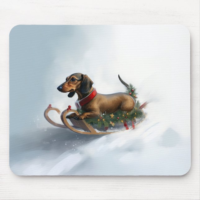 Tapis De Souris Noël Dachshund neige hiver (Devant)