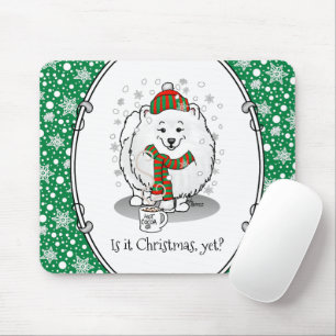 Tapis De Souris Noël d'hiver Poméranien (blanc) Écharpe de chien N