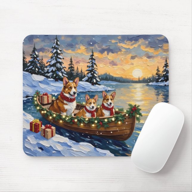 Tapis De Souris Noël en bateau avec Corgi (Avec souris)