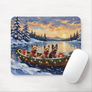 Tapis De Souris Noël en bateau avec un Terrier Australien