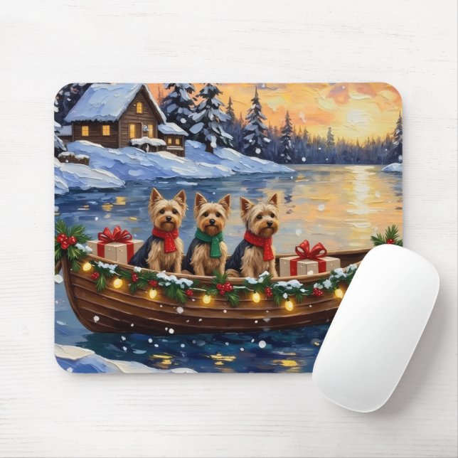Tapis De Souris Noël en bateau avec Yorkipoo (Avec souris)