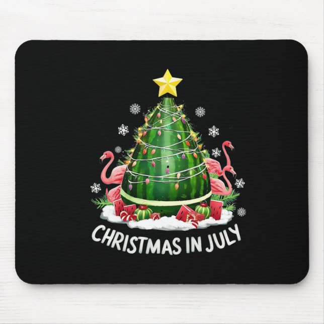Tapis De Souris Noël En Juillet Pastèque Arbre Drôle Flamant rose  (Devant)